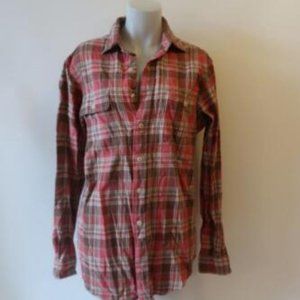 *Mens Polo By Ralph Lauren Brown Coral White  Check Plaid Button-Up Shirt M
